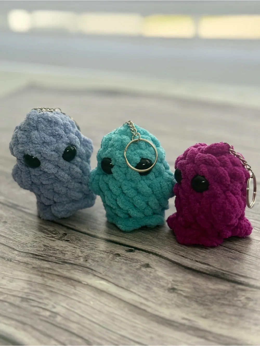 Handmade Purple Crochet Ghost Keychain – 3”